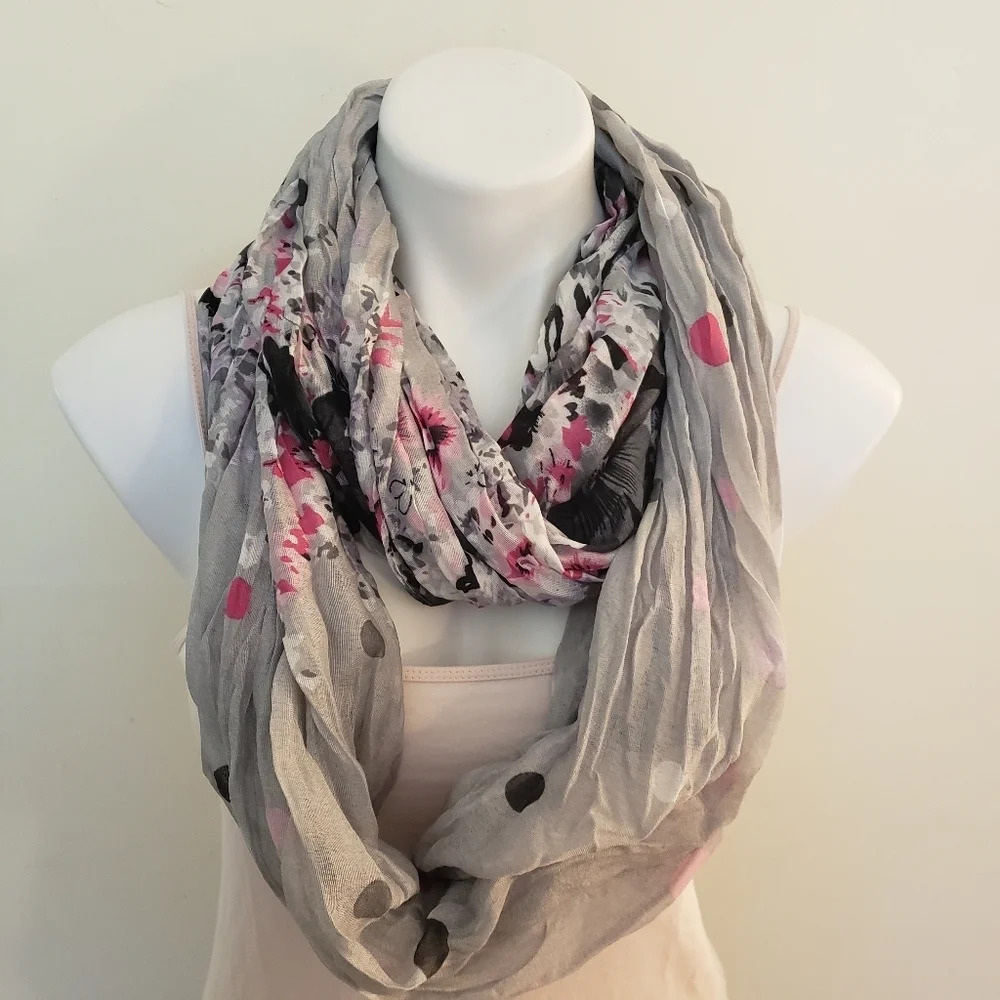 Rapti Fashion Grey/Pink Floral Infinity Scarf